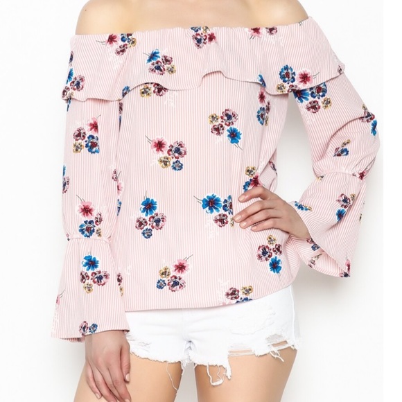 Hummingbird Pink Floral Off the Shoulder Top - Picture 1 of 4